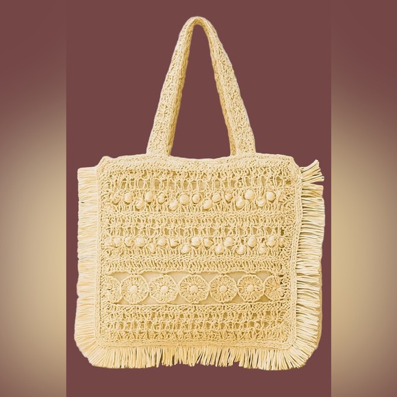 Mandalay and Company Handbags - SUNLACE STRAW BRAIDED FRINGE TOTE BAG